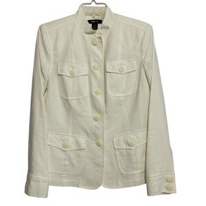 Style & Co. White 100% Linen Military Utility Embroidered Jacket Women’s Size 10